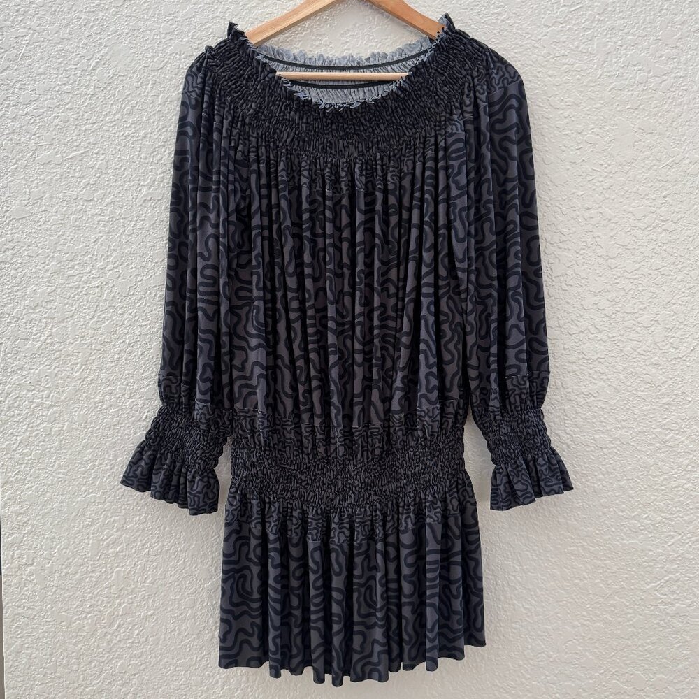 NEW $185 Norma Kamali Spliced Peasant Off Shoulder Dress